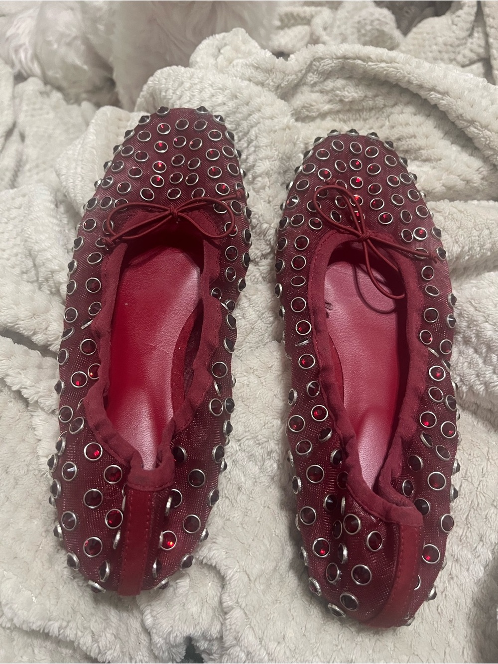 Mango Burgundy Studded Ballet Flats
